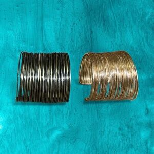Two Bold Bracelet Cuffs Gold Tone and Tri Color Metal Modern